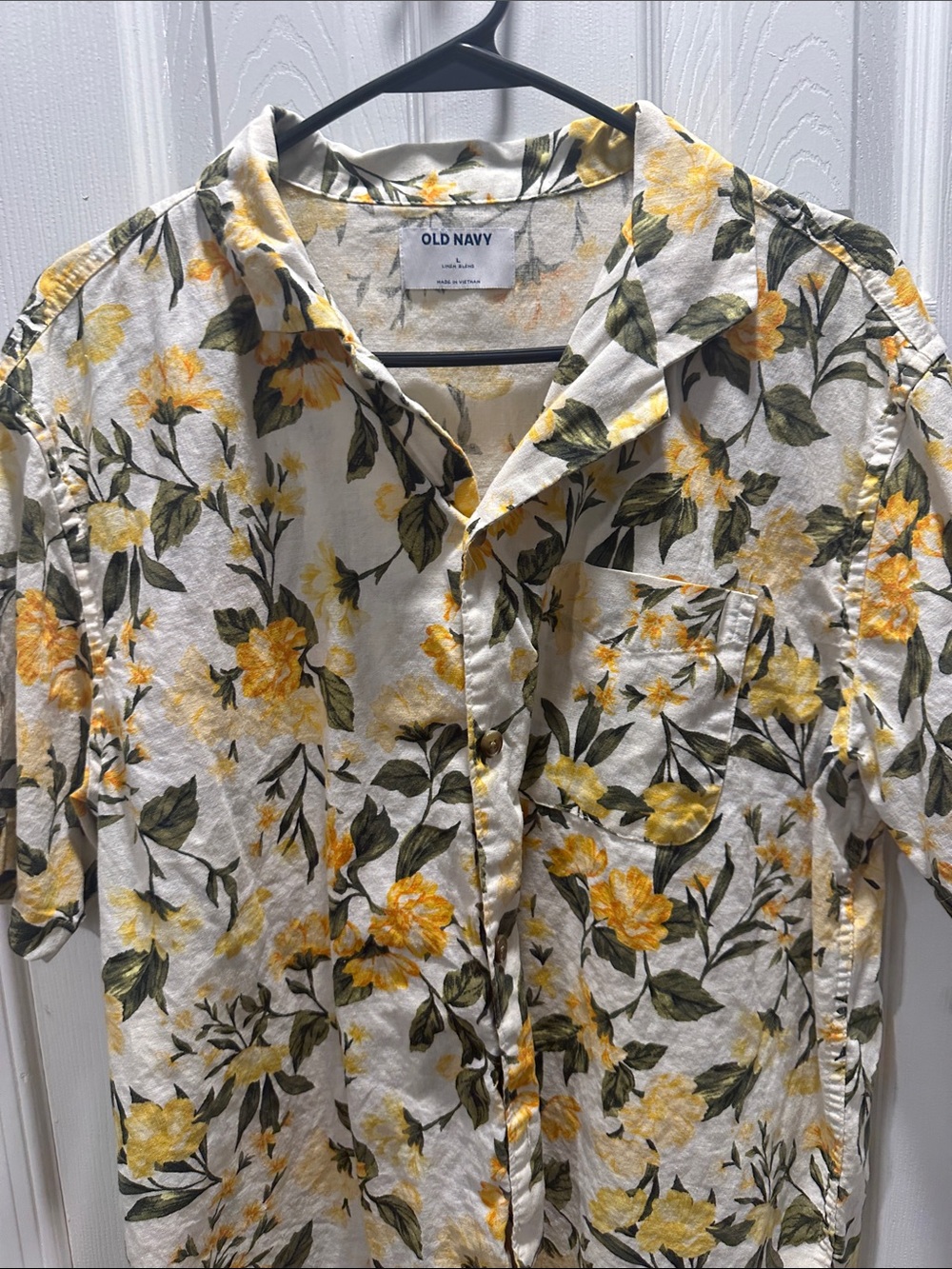 Old Navy Yellow Floral Linen-Blend Button Front Shirt